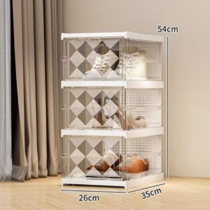 กล่องรองเท้าใส 3 ชั้น ฝาหน้าลายบล็อกขาว ขนาด 50×36×55 ซม. วัสดุ PP+PET+ABS แข็งแรง วางซ้อนได้มั่นคง